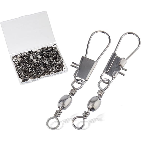 100PCS Carbon Steel Fishing Snap Swivels 46mm High Strength Saltwater Swivels Interlock Fishing Tackle Swivel Barrel Snap Swivel Fishing Accessories for Quick Connect Fishing Lures