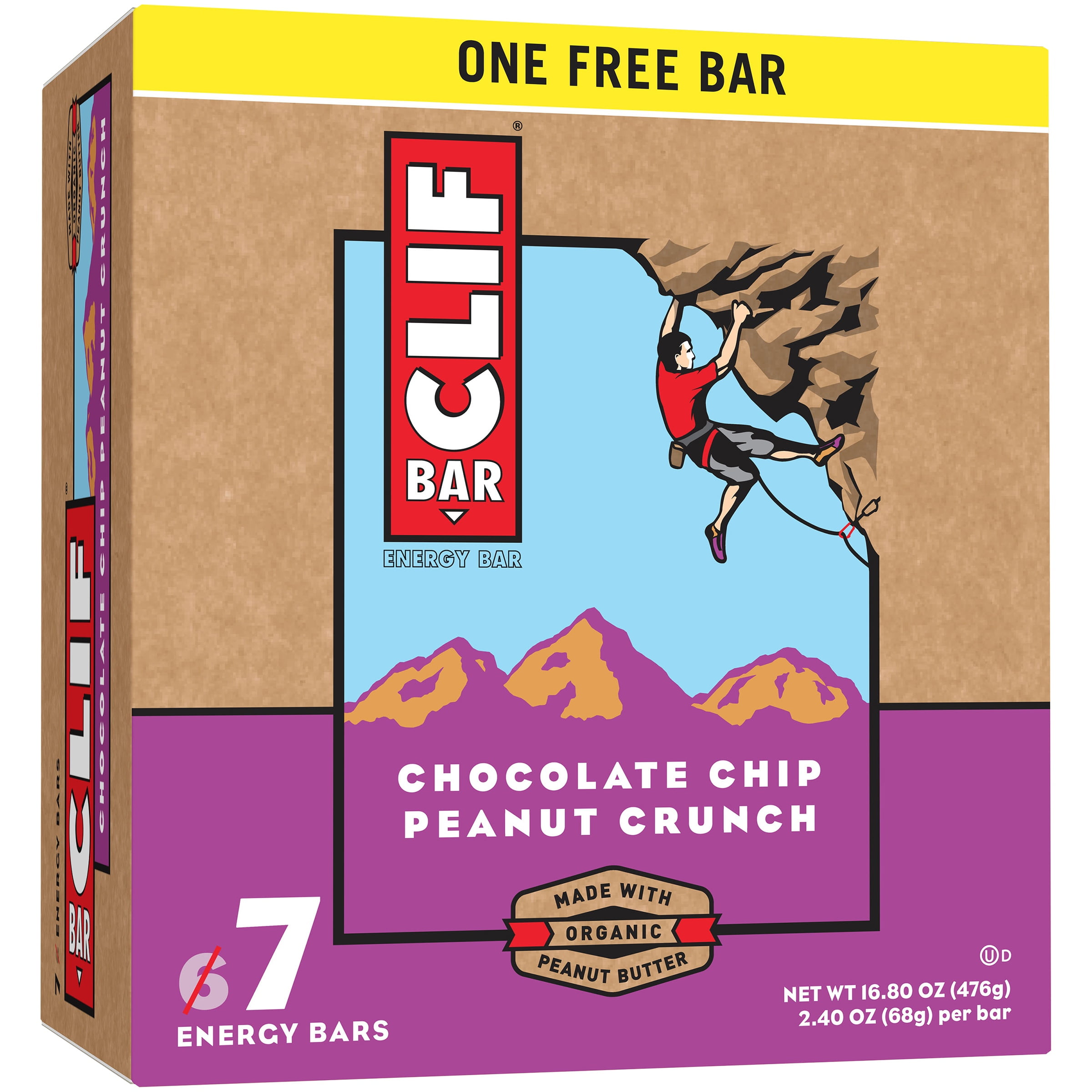 Clif Bar Energy Bars, Chocolate Chip Peanut Crunch, 11g Protein Bar, 7 Ct, 2.4 oz.