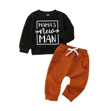 

LisenraIn Toddler Baby Boys Autumn Outfit 2Pcs Sets Long Sleeve Letter Print Tops Solid Color Drawstring Pants