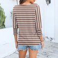 thumbnail image 4 of CLOISE Womens Shirts Fall Trendy Striped Tees Crewneck 3/4 Sleeve Tops Soft Colorblock Basic Shirts Elegant Outfits Brown S, 4 of 6