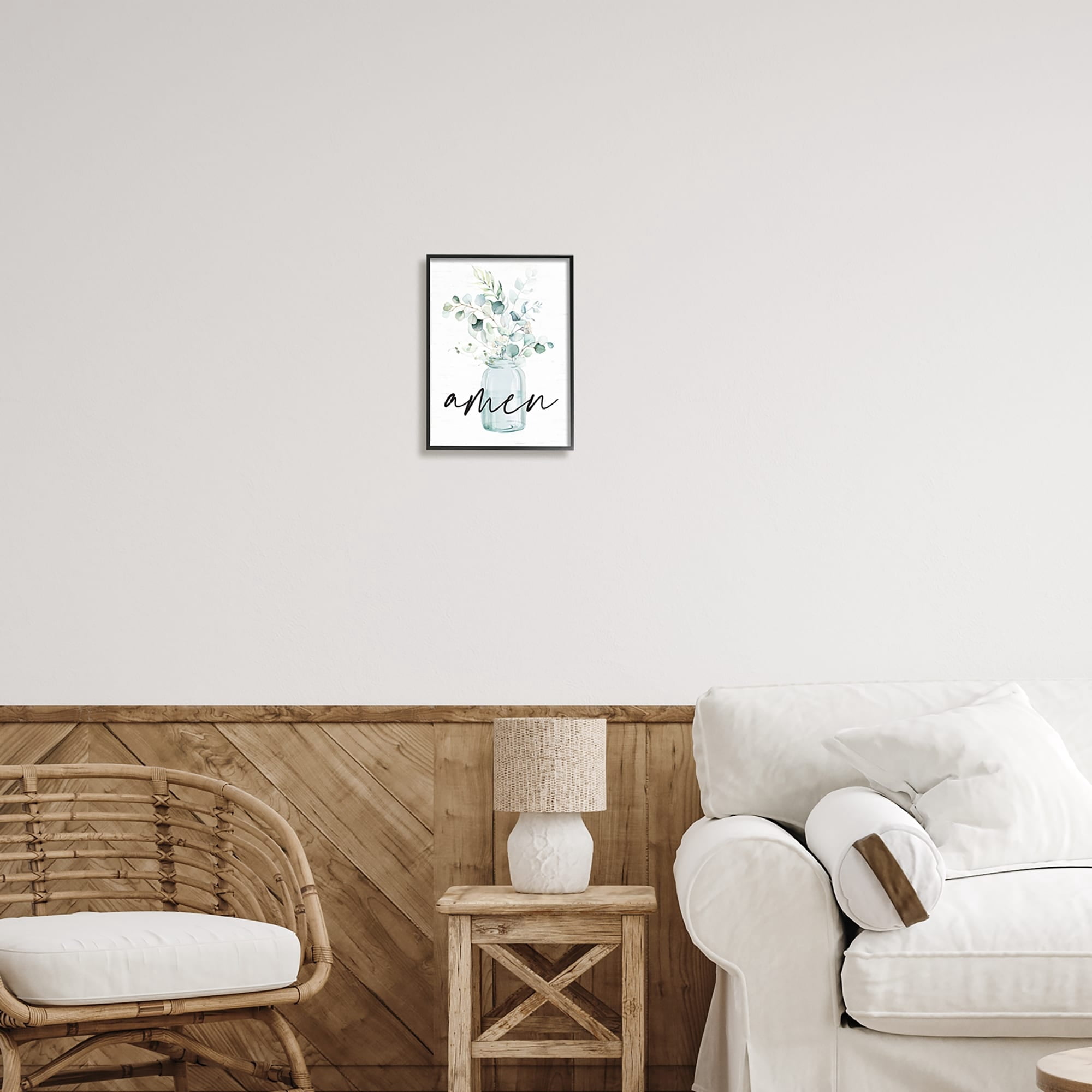 Stupell Industries Amen Religious Calligraphy Eucalyptus Botanicals Country Jar Graphic Art Black Framed Art Print Wall Art, Design by Lettered and Lined
