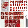 thumbnail image 1 of Qiipii - 6010 diamantes de imitación rojo rubí para uñas, 300 gemas de múltiples formas + 5710 cristales redondos de base plana, piedras de uñas rojo Siam, diamantes, joyas, perlas, adornos para decor, 1 of 1