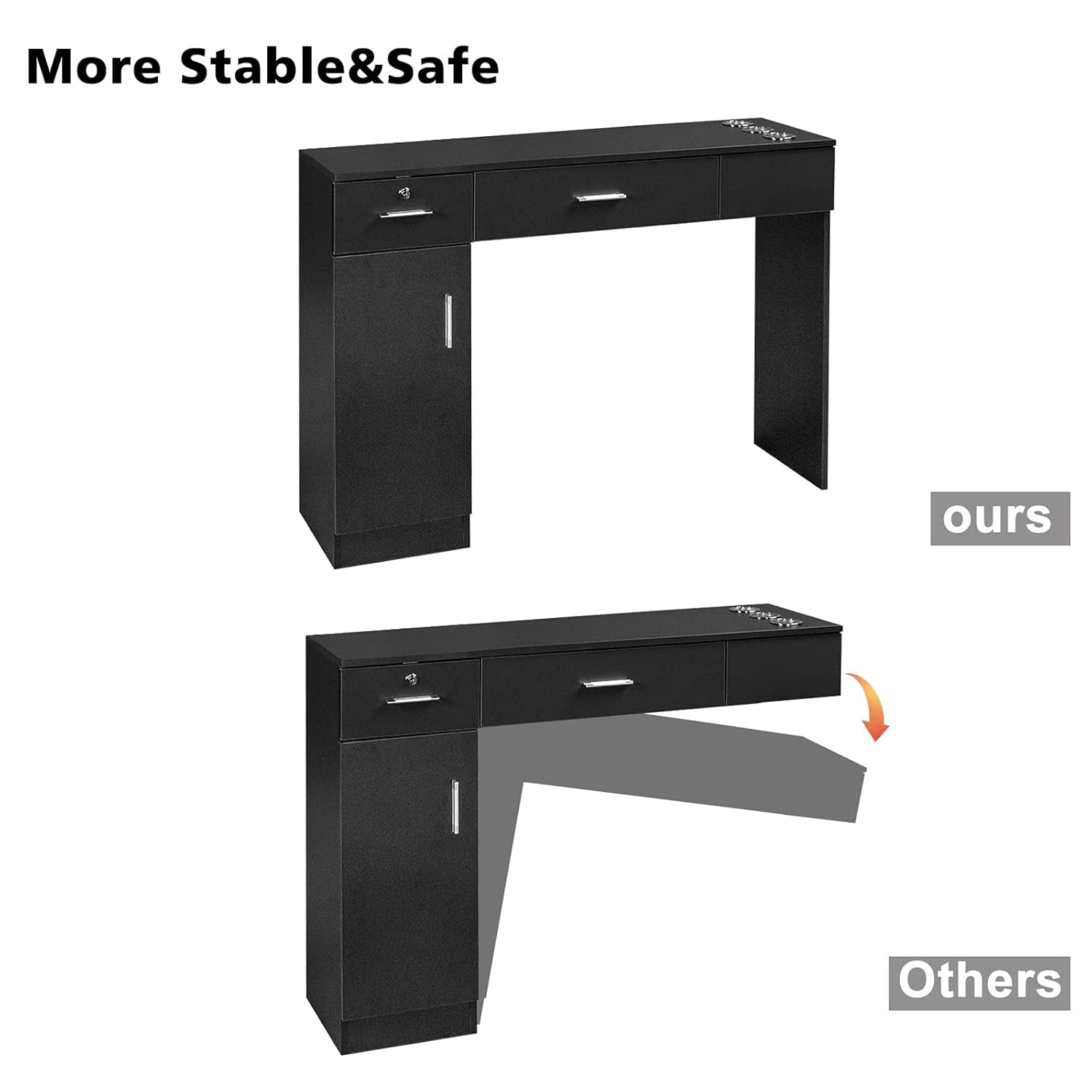 Zimtown Wall Mounted Salon Station with Mirror, 2 Drawers & Storage Cabinet, Black