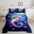 thumbnail image 2 of Homewish Dreamy Seahorse Animal Bedding Comforter Set for Kid, Navy Seashell Starfish Twin Comforter Sets, Flower Floral Reversible Bedding Set, Super Cozy Room Decor, 2pcs, 2 of 8