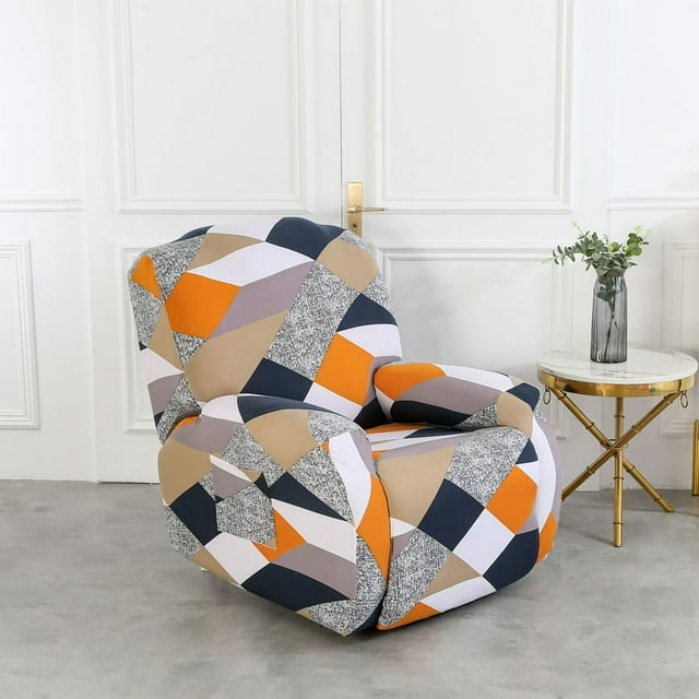 4-Piece Furniture Protector Striped Plaid Reclining Case With Pockets 1 Seat Recliner Furniture Cover With Elastic Bottom