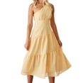 thumbnail image 1 of Summer One Shoulder Sleeveless Ruched Dress Flowy Beach Party Bohemian Maxi Dress For Wemon LadyYellowXL, 1 of 5