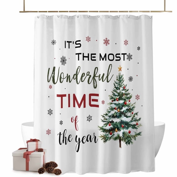 Christmas Tree Bathroom Shower Curtain It's The Most Wonderful Time of The Year Snow Waterproof Washable Shower Curtains for Bathtub Bath Decor with Grommets and Hook 72 X 72 Inch