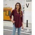 thumbnail image 3 of Womens Autumn V Neck 3/4 Sleeve Shirts Business Casual Tops Loose Work Blouse, 3 of 8