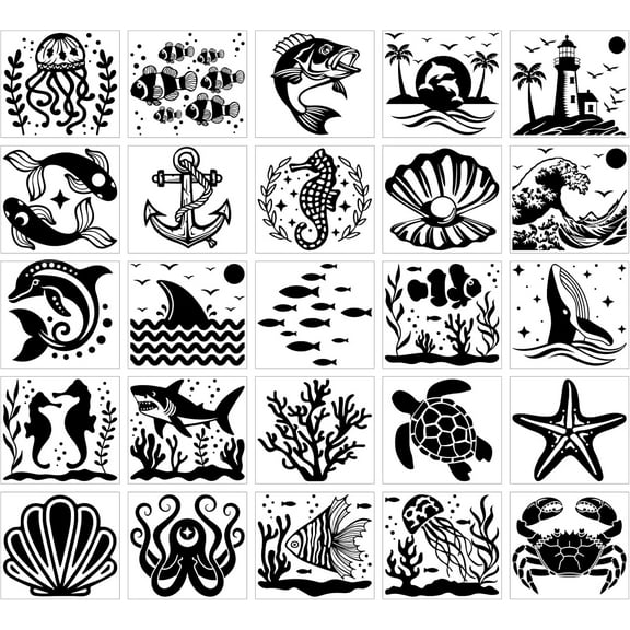 25Pcs Marine Life Silhouette Mason Jar Decals Stickers Turtle Clown Fish Whale Plastic Silhouette Wall Decals Stickers Marine Animals Adhesive Lantern Jar Stickers Glass Art Home Decor