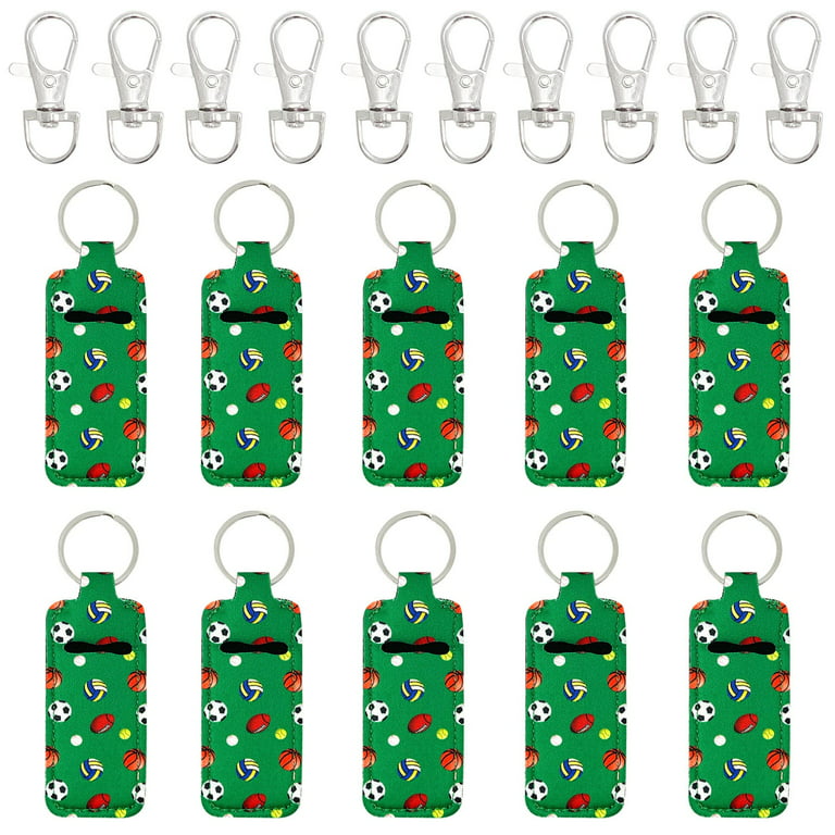 Wrapables 10 Pack Chapstick Holder Keychain, Keyring for Lip Balm Lip Gloss  Lipstick with 10 Pieces Metal Keyring Clasps, Soccer