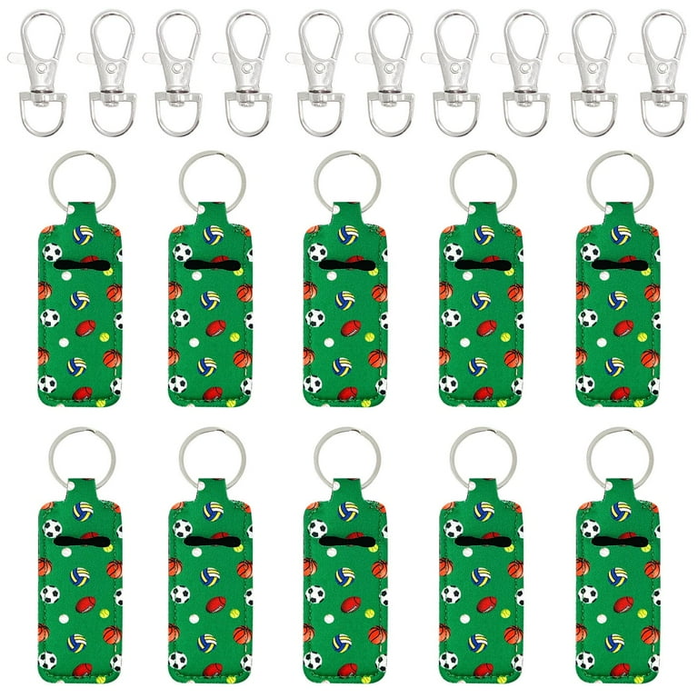 Wrapables 10 Pack Chapstick Holder Keychain, Keyring for Lip Balm Lip Gloss  Lipstick with 10 Pieces Metal Keyring Clasps, Soccer