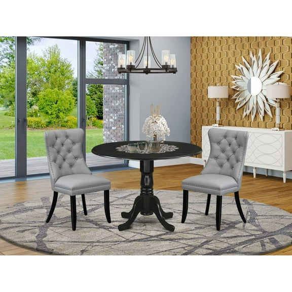 Round Kitchen Table Set with Chairs, 3 Piece Dining Set, Black & Gray