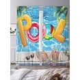 thumbnail image 3 of Sheer Curtains 84 Inches Long, Blue Summer Pool Light Filtering Window Curtains for Living Room/Bedroom, Watermelon Swimming Ring Slippers Rod Pocket Voile Sheer Curtain Drapes, 52"W x 84"L, 2 Panels, 3 of 8