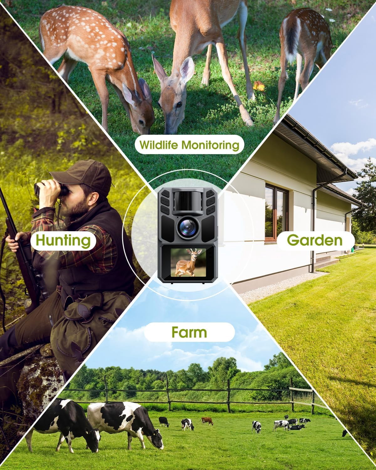 FKPCAM 4K 64MP Game Camera with 1.6W Solar Panel & Built-in Display - Hunting Camera with Night Vision, Waterproof Wildlife Trail Camera