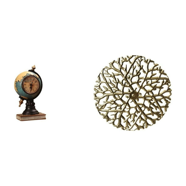 Figura de escritorio,Reloj de mesa con figura de globo terráqueo,decoración para oficina y hogar,Escultura colgante de pared,Decoración de pared metálica para sala de estar,dormitorio y