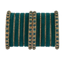 Efulgenz Boho Velvet Bangle Indian Bangle Set CZ Crystal Rhinestone Green Bracelet Bangle Wedding Bridal Jewelry for Women Size-2.6
