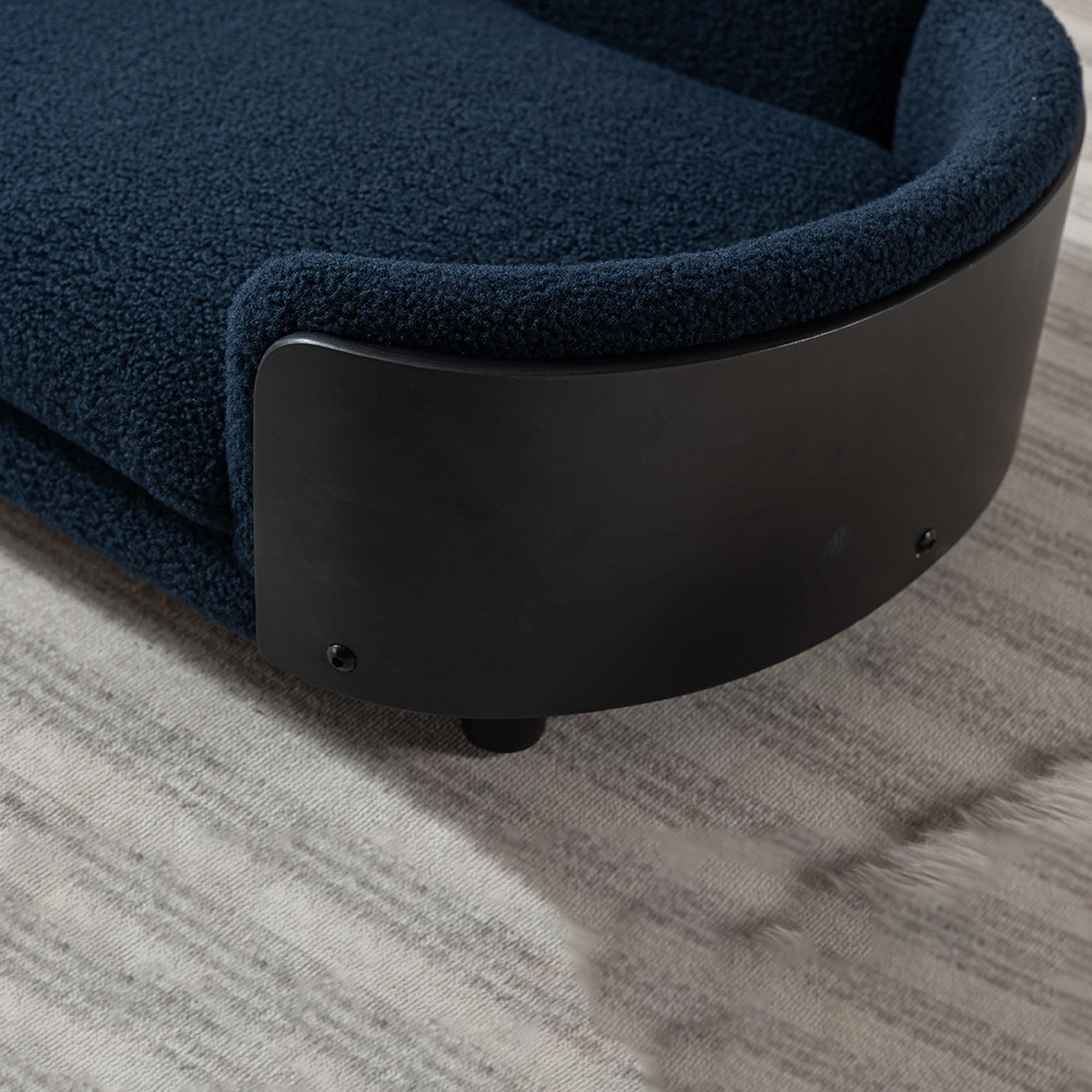 Pefilos 30" Elevated Pet Dog Bed with Solid Wood Legs and Black Bent Wood Back, Cashmere Cushion, Pet Sofa for Indoors Dogs, Dark Blue Pefilos 30" Elevated Pet Dog Bed with Solid Wood Legs and Black Bent Wood Back, Cashmere Cushion, Pet Sofa for Indoors Dogs, Dark Blue