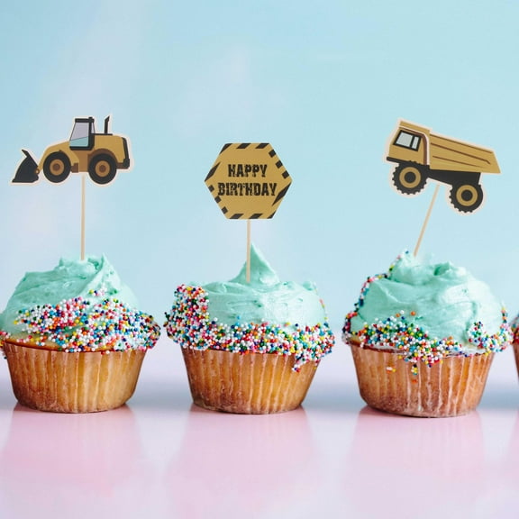 Soimiss Creative Assorted Color Cake Toppers for Kids Birthday Party with Construction Truck Excavator Theme 36 Pcs