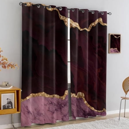 Purple Marble Background Drapes Luxury Gold Foil Fluid Texture Blackout Curtain Grommet Thermal Insulated Window Treatments For Bedroom Office Kitchen 42 W x 96 L (Pack of 2)