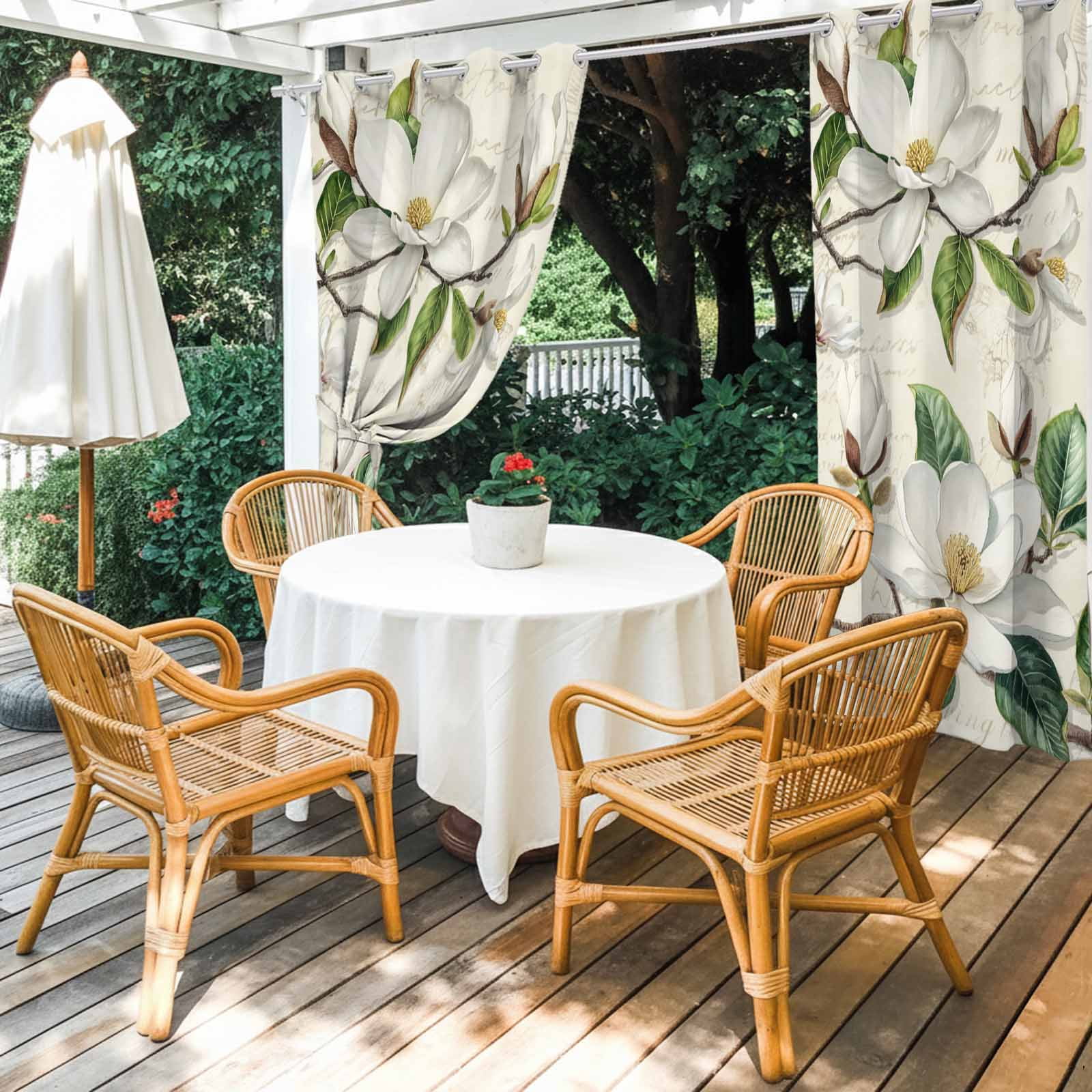 Outdoor Curtains for Patio Waterproof, Retro Flowers Windproof Pravicy Outside Porch Blackout Curtain, Farmhouse Leaf Branch Green Plants Sun Blocking Grommets Curtains for Cabana Gazebo 54"x108"