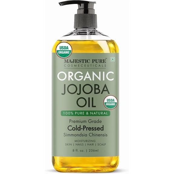 Majestic Pure Jojoba Oil | 100% Pure and Natural, Cold-Pressed | Moisturizing for Skin Care, Massage, Hair Care, and to Dilute Essential Oils | 8 fl oz
