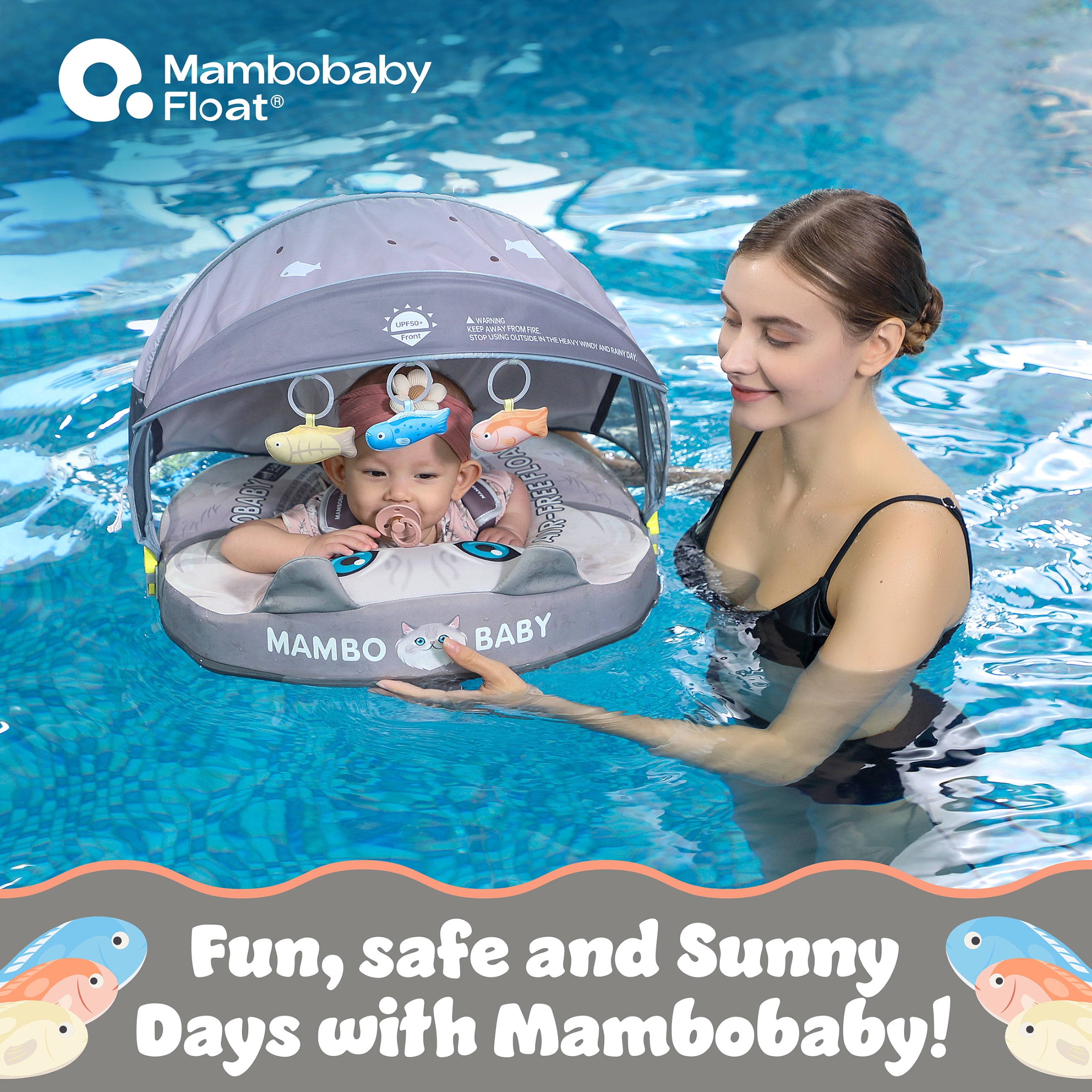 Mambobaby Baby Pool Float with 3D Canopy- Grey