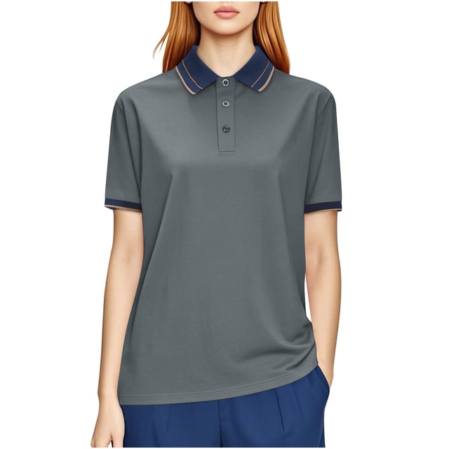 Polo pour Femmes, Haut Athlétique Uni à Manches Courtes Évacuant l'Humidité avec Col à Revers Classique, Tenue Décontractée Toutes Saisons