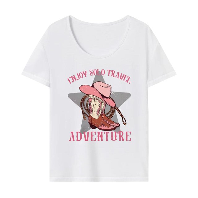 Camiseta para mujer, camisetas de verano, camiseta con cuello redondo para vacaciones, mochilero, senderismo SG