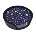 thumbnail image 2 of Blue And White Dog Paws On Dark Blue Background Coasters With Leather Holder Set Of 6 Round Coasters for Home and Kitchen Decor, 2 of 7