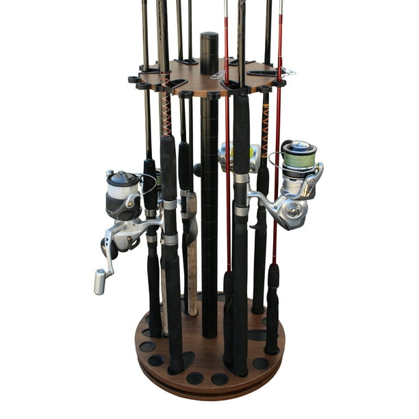 Rush Creek Creations 24 Round Spinning Fishing Rod Rack Dark Walnut