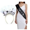 Bachelorettesy Bride to Be Sash & Headband Veil Crown Tiara Set for Bachelorette Parties, Bridal Shower, Hen Party Silver
