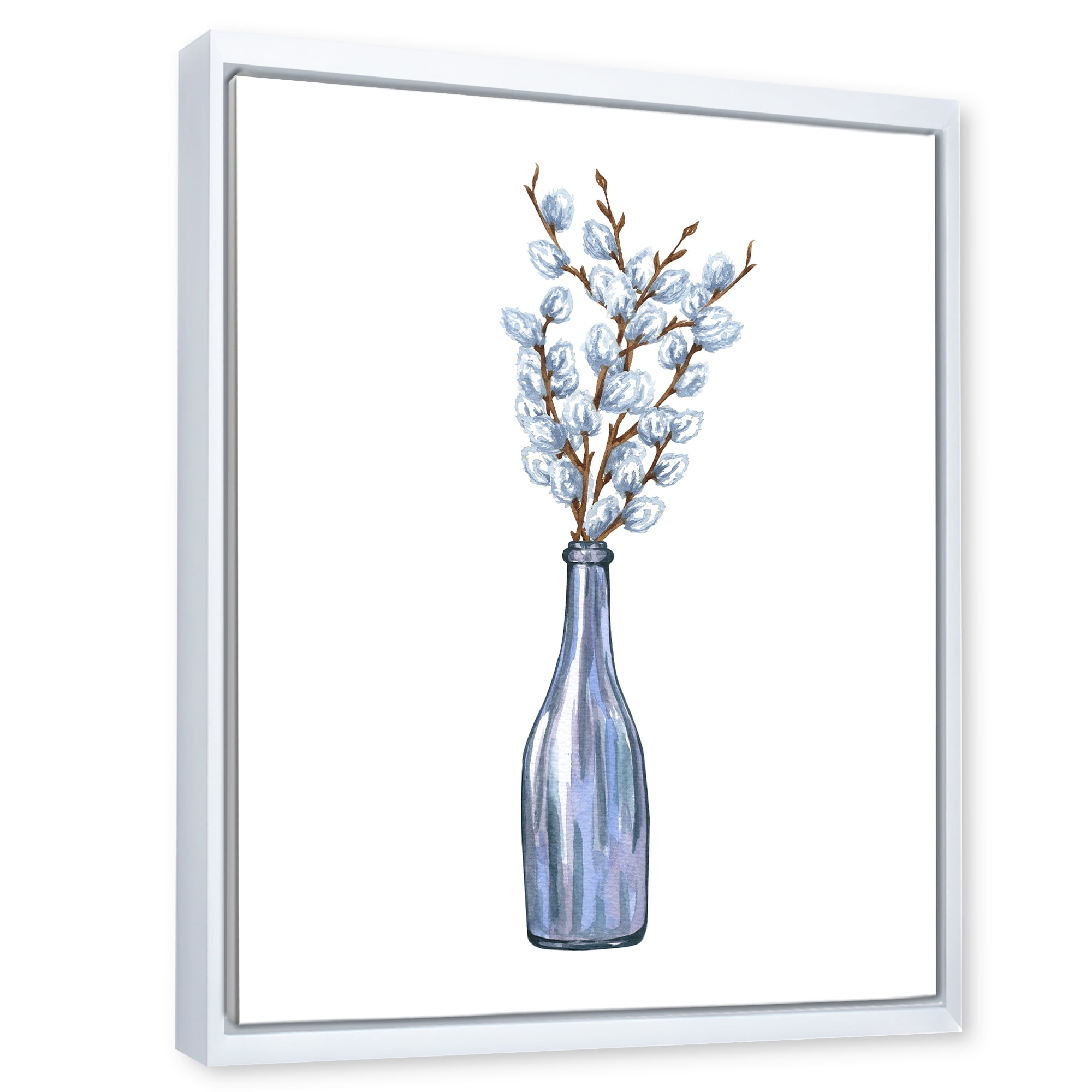 Designart 'Bunch of White Pussy Willow Twigs II' Farmhouse Framed Canvas Wall Art Print