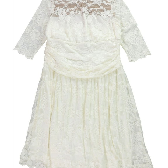 Kiyonna Womens Bridal Floral Lace Midi Dress, White, 2