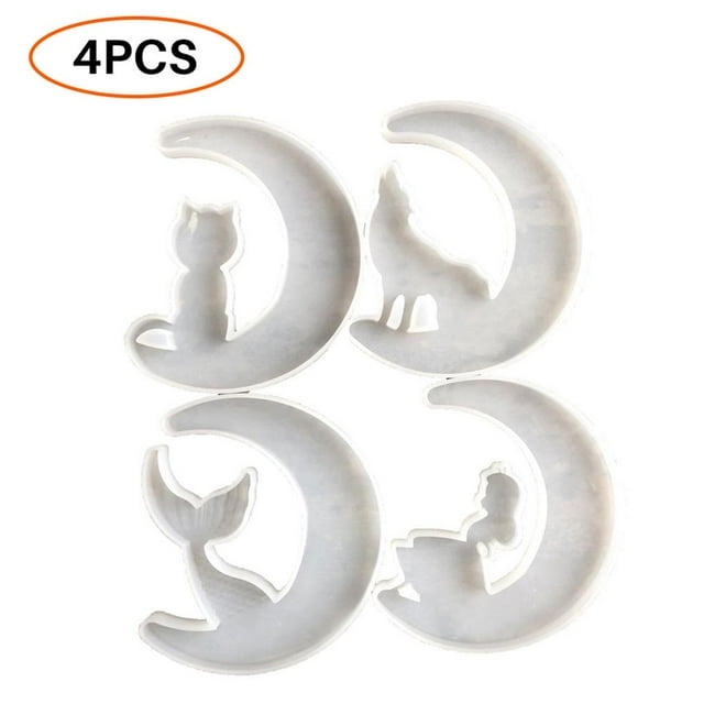 Maoww 4PCS Epoxy Liquid Moon Girl Fishtail Wolf Cat Molds for DIY Hand-Craft Crystal Epoxy Jewelry