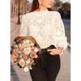 thumbnail image 4 of Womens Fashion Lace Hollow Slim Blouses Long Sleeve White Shirt Tops Stylish White S, 4 of 6