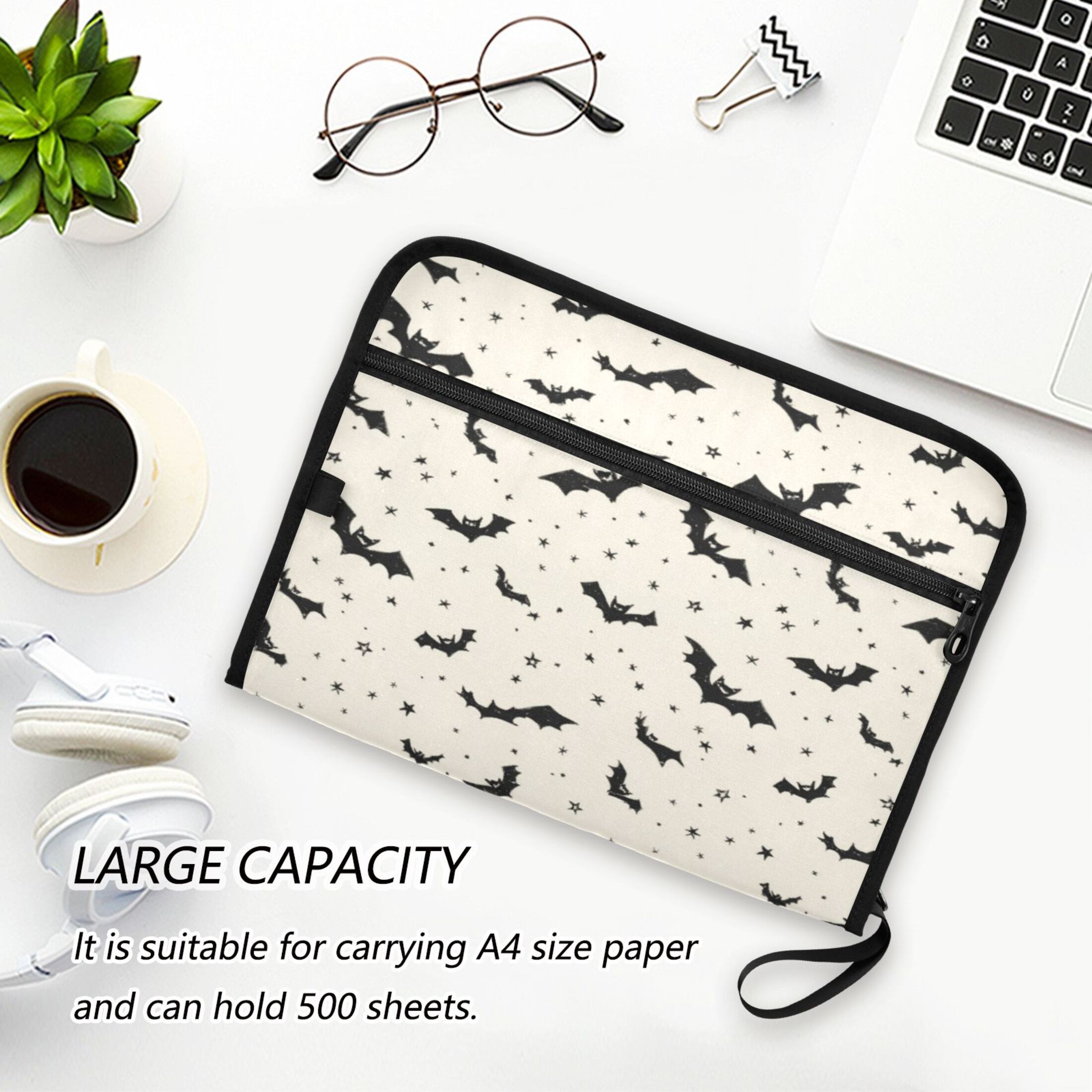 Accordion File Organizer with Zip Closure 13 Pockets Expanding File Folder Letter A4 Paper Document Organizer for Home Office Bats and Stars
