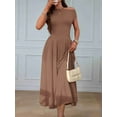 thumbnail image 4 of Women's One Shoulder Maxi Dress Sleeveless Pleated Formal Summer Dress with Pockets Coffee color S, 4 of 8