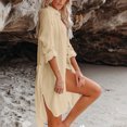 thumbnail image 5 of Maqroz Womens Button Down Beach Cover Up Dress Shirts Sun Protection Collar Long Sleeve Swim Shirts Swimsuit Oversized Baggy Rash Guard Maxi Dresses Shirt Beige Free Size, 5 of 8