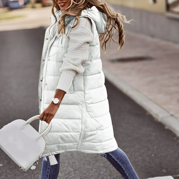 pxiakgy womens long winter coat vest with hood sleeveless warm down loose coat with pockets quilted vest down jacket quilted outdoor jacket coat wh1 m