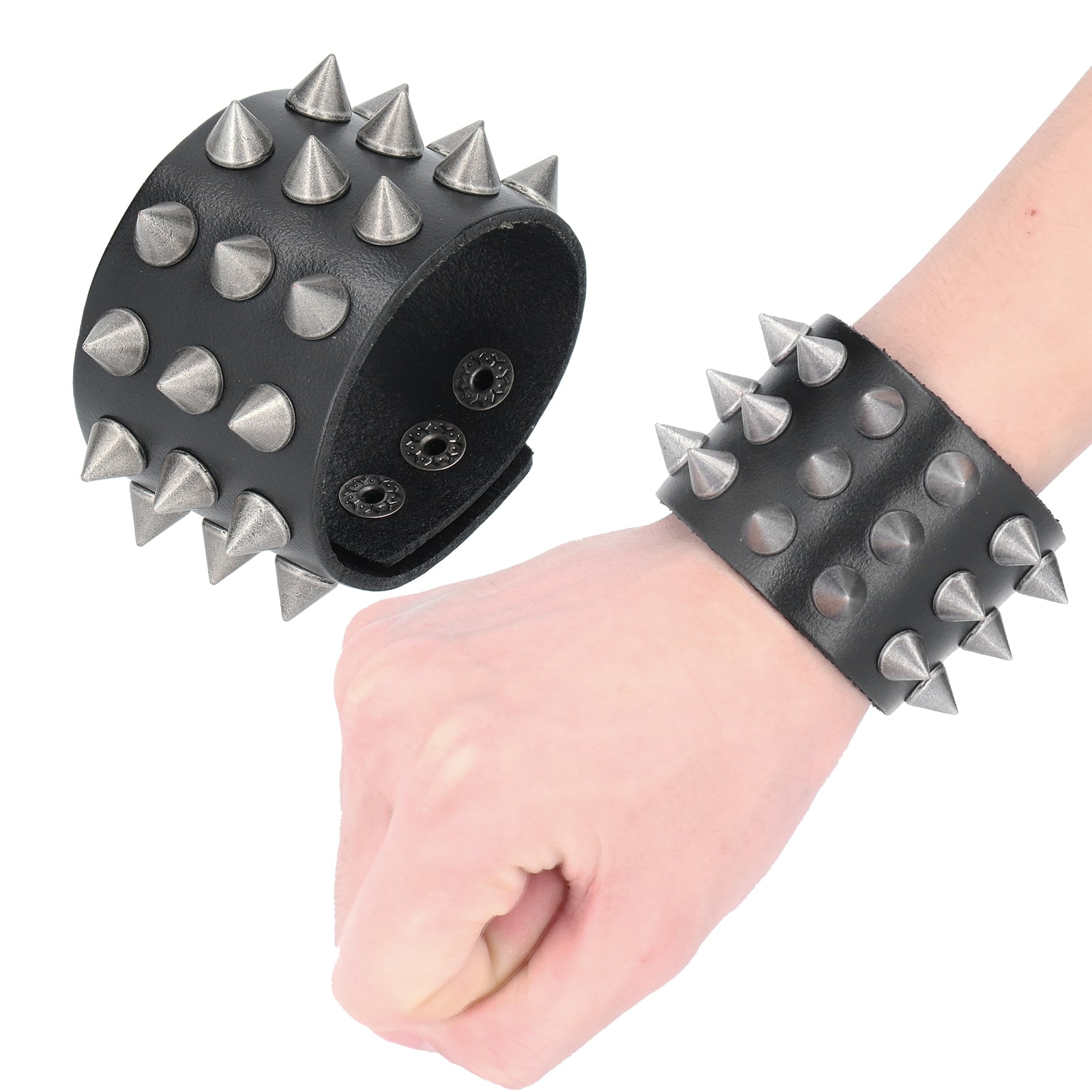 Faux Leather Spike Bracelet, Unique Punk Wristband, Retro Style