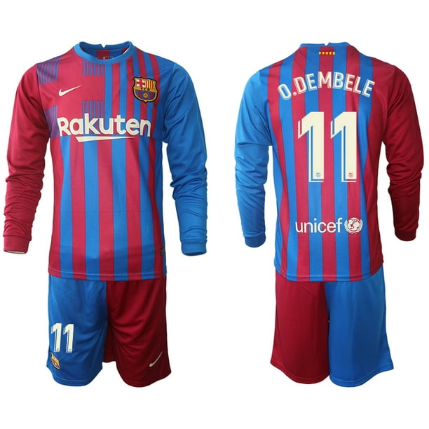 كوكيز برونتو Men 2021-2022 Club Barcelona home red blue Long Sleeve 11 Nike Soccer Jersey كوكيز برونتو