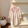 thumbnail image 1 of Vestido para niñas de manga larga con cuello alto estilo francés, vestidos florales aireados para niños, 1 of 5