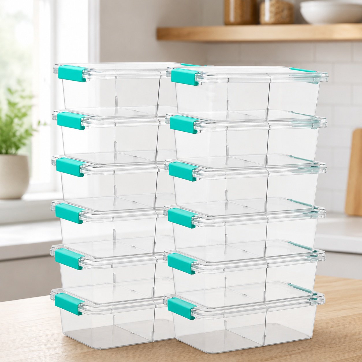 12 Pack 1.5Qt Clear Plastic Pencil Box with Removable Divider Small Stackable Pen Organizer Containers with Lid for Art Craft Sticker Scrapbook & Office Supplies