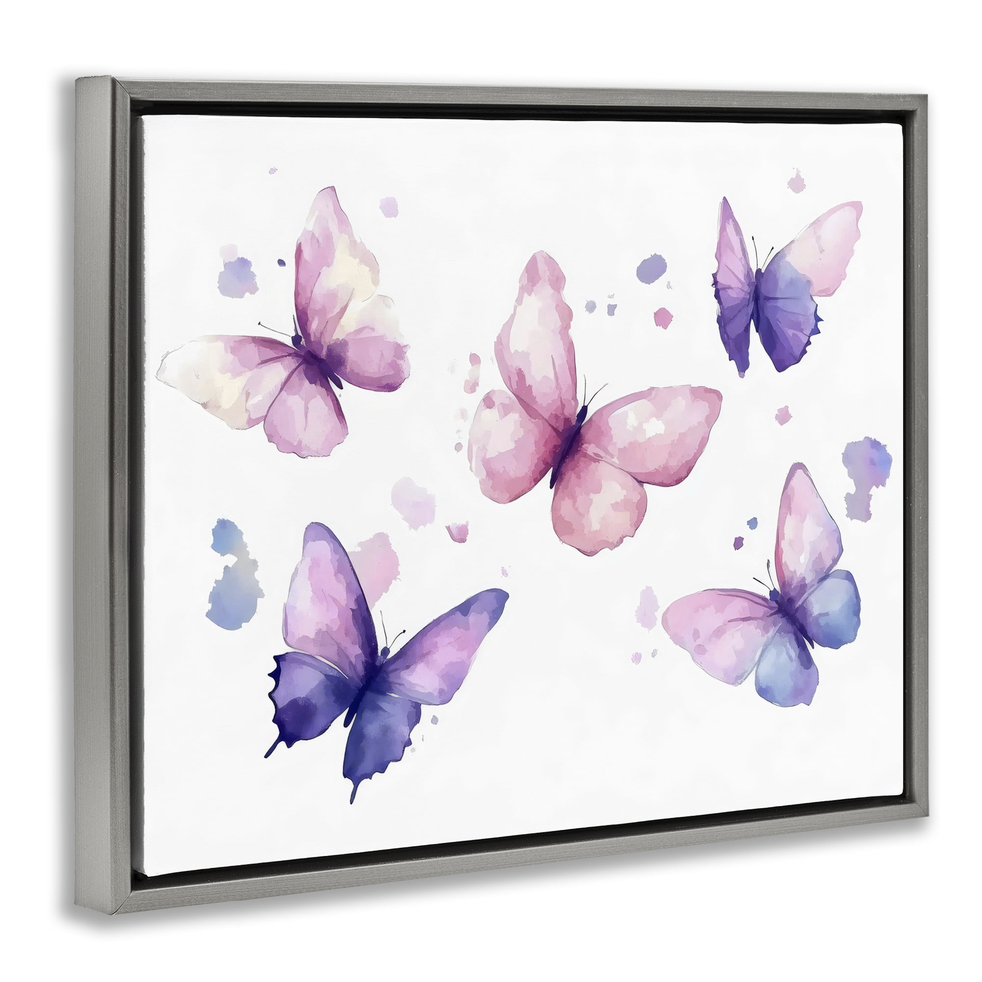 Stupell Industries Blue and Pink Butterflies Gray Framed Floater Canvas Wall Art, design by Creative Studio