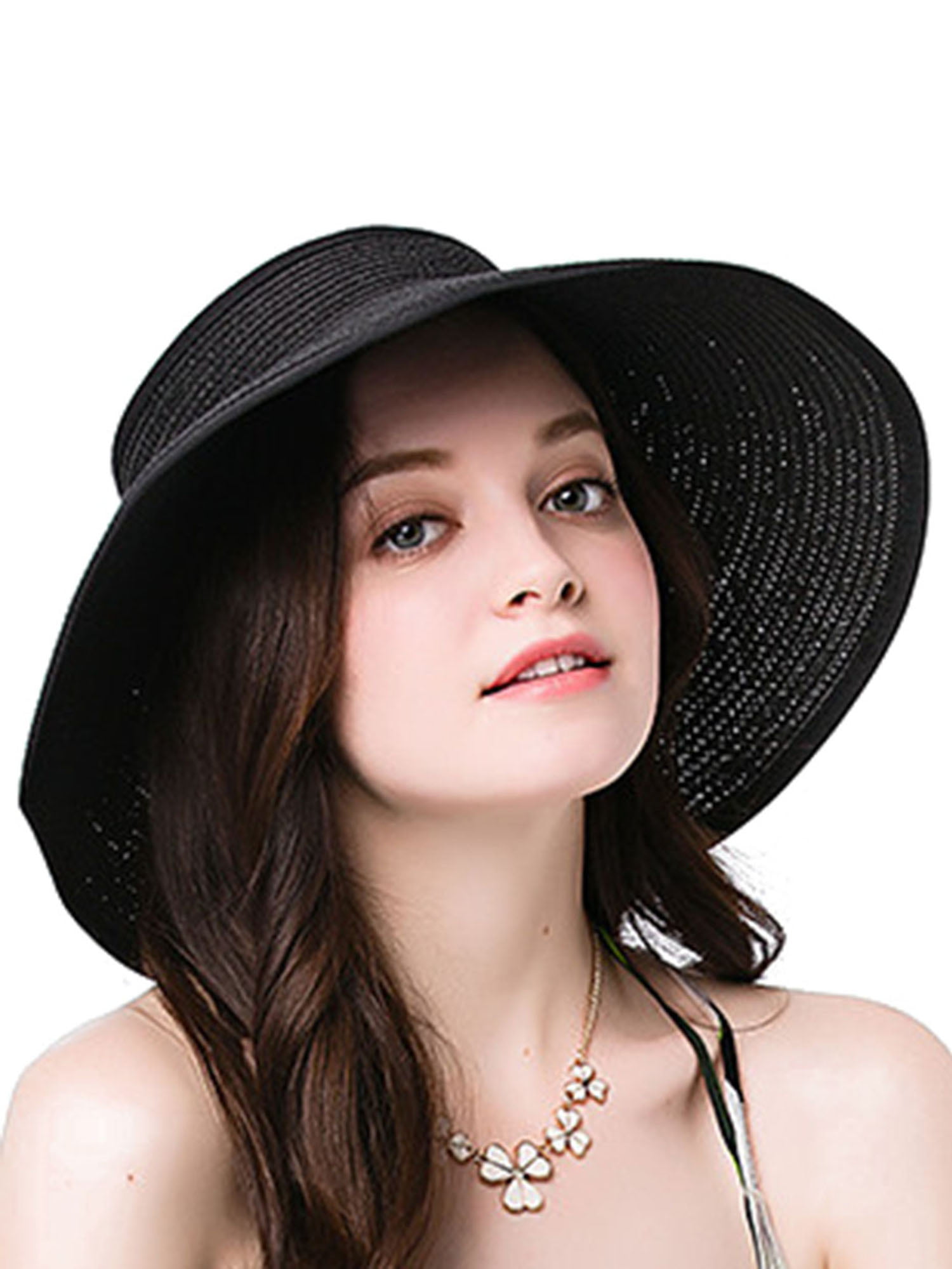 Nature Simplicity Womens Wide Brim Roll-up Foldable Straw Sun Visor Hat