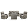 thumbnail image 2 of PARKWELL 5-Piece Outdoor Patio Furniture Set with Fire Pit,High Back Conversation with Swivel Glider Chairs,50,000 BTU,Luxury 6" Thick Cushions,Wicker Patio Set for Deck, Backyard,Gray/Gray, 2 of 13