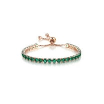 Paris Jewelry Women's 18k Rose Gold 6Cttw Created Emerald Round Adjustable Tennis Bracelet plated