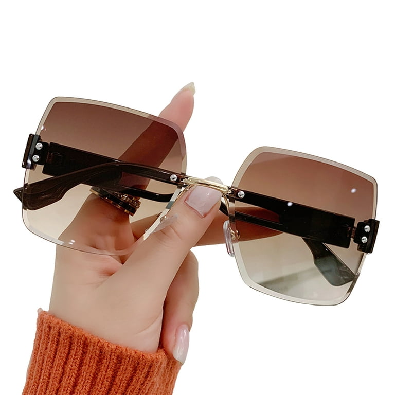 Square Rimless Sunglasses,Summer Glasses Fashion Sun Glasses For Men,Women,Oversized  Sun Glasses 