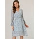 thumbnail image 2 of Vestido cruzado Allegra K de gasa fluido, manga larga, cuello En V, floral boho, Azul claro M, 2 of 5