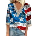 thumbnail image 2 of Fartey 4th of July Plus Size T Shirts for Women Summer American Flag Graphic Tees Dressy Casual Eyelet V Neck Shirts Independence Day Short Sleeve Patriotic Tops Blue L, 2 of 5